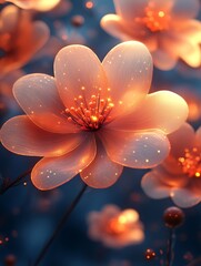 Glowing peach flowers, digitally rendered.