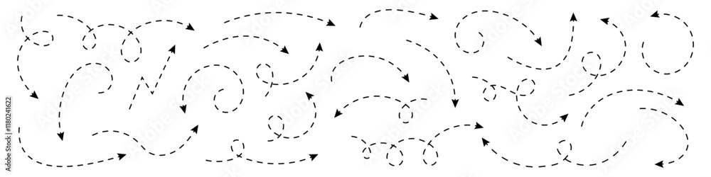 Poster curved dotted arrow. zigzag arrow stripes design with dotted lines.