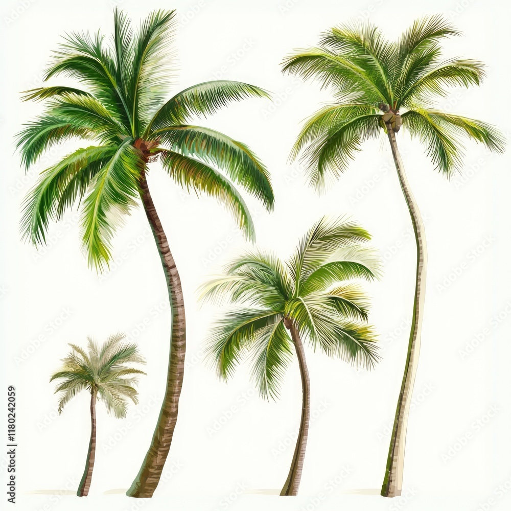 Poster a group of palm trees in silhouette form against a bright white background