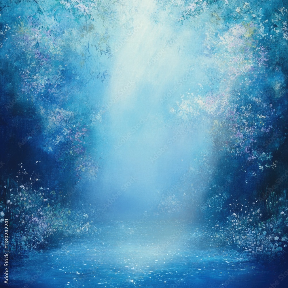 Poster a serene and mysterious forest scene with vibrant flowers amidst the darkness, suitable for use in d