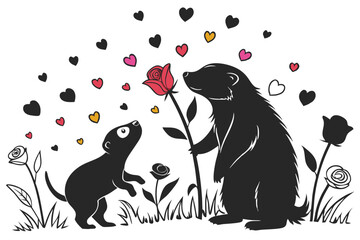 happy valentine's day couple cute animal love silhouette vector illustration