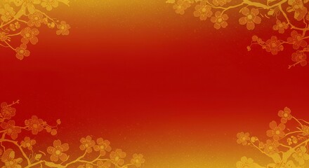 Golden Blossom Lunar New Year: A vibrant red and gold background with delicate cherry blossoms framing the center.  The perfect backdrop for celebratory messages and greetings. 