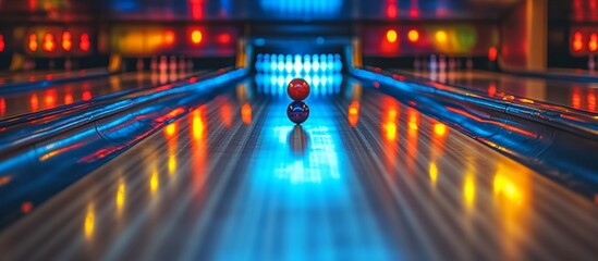 Obraz premium Bowling Alley Night: Strikes, Spares, and Gleaming Lanes