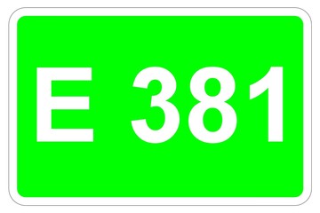 Illustration eines Europastraßenschildes der E 381 in Europa	