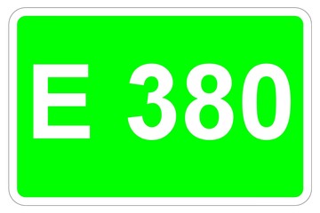 Illustration eines Europastraßenschildes der E 380 in Europa	