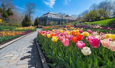 Beautiful spring tulips in the Brooklyn Botanic Garden