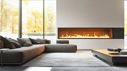 Naklejka premium Modern luxury living room with a stylish fireplace and contemporary decor. Generative AI