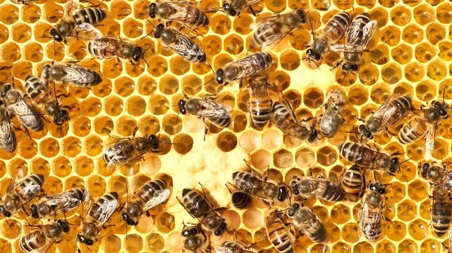 Beautiful honeycombs with nectar and larvae of future bees.