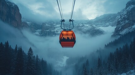 Fototapeta premium Misty Mountain Cable Car Ride