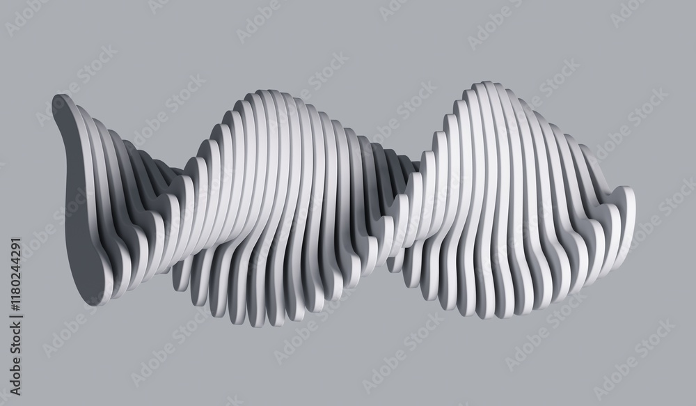 Poster abstract minimalist background with group of twisted shapes. 3d render.