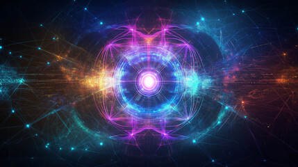 Cosmic Mandala: Vibrant, otherworldly energy swirls in a captivating cosmic mandala, radiating ethereal light and mystical power. A mesmerizing display of vibrant colors and intricate patterns. 