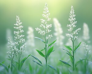 Obraz premium White wildflowers in a soft green field.
