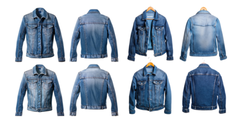 Various Denim Jacket Designs on Transparent Background