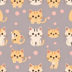 Cat seamless patern. Seamless patern with cat for textile,fabric,wrapping paper,and any print.
Pretty cats or cute cat illustration , Seamless patern kawaii kittens. 