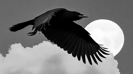 Obraz premium Raven in flight, moonlit sky.