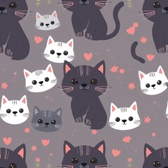 Cat seamless patern. Seamless patern with cat for textile,fabric,wrapping paper,and any print.
Pretty cats or cute cat illustration , Seamless patern kawaii kittens. 