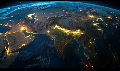 Beautiful view of the Earth with the lights of the cities of the Middle East. The image is a stunning representation of the world and its beauty