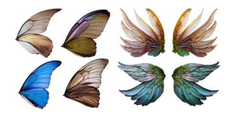 Elegant Butterfly Wing Illustrations on Transparent Background