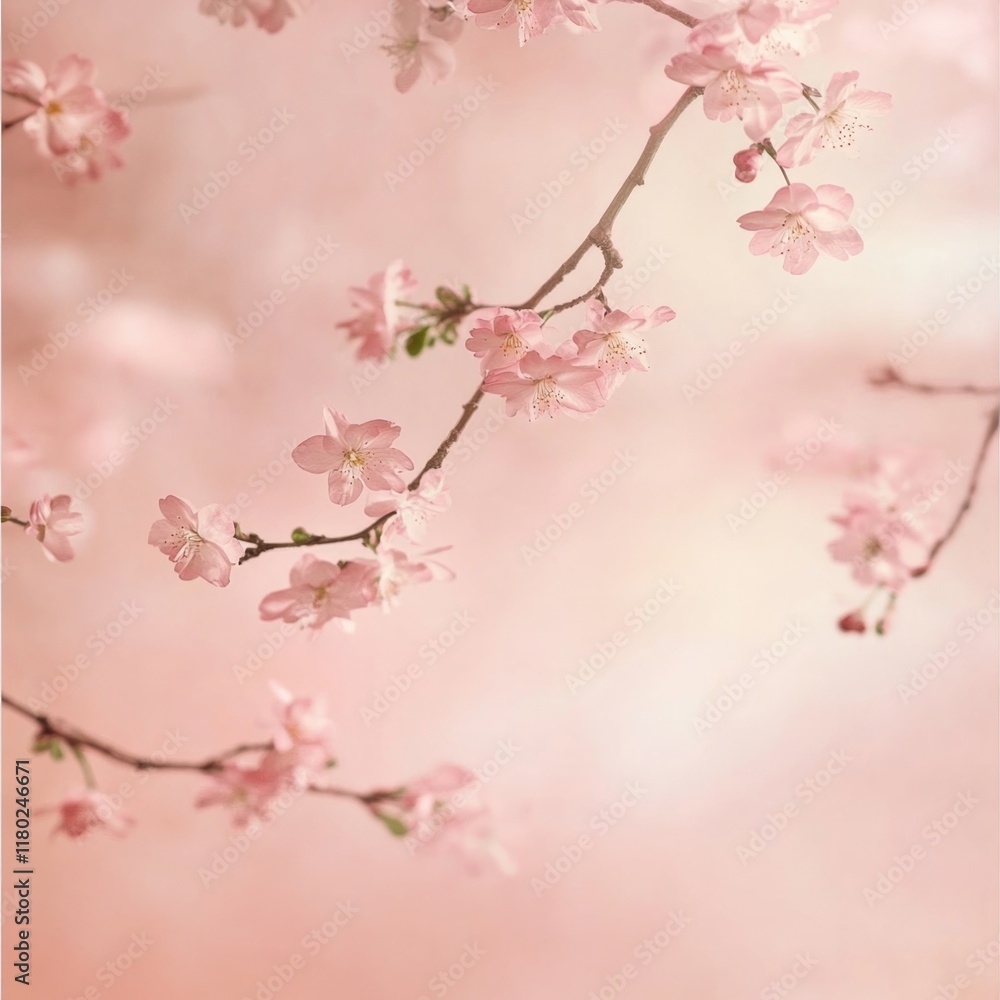 Poster close-up of pink flowers on a tree branch, ideal for use in spring or gardening-themed projects