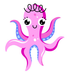 Octopus Mascot with cute smile in Kawaii style 
