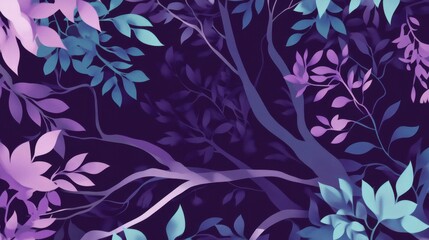 Mystical Forest Leaves - Dark Purple and Teal Hues