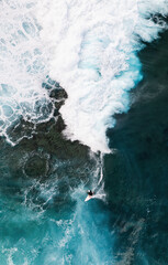 Surfers with Surfboards in the Blue Ocean - Aerial View of Hawaii Sea 