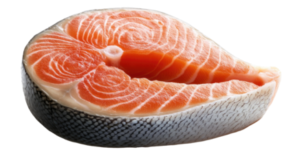 salmon, trout, steak, slice of fresh raw fish, isolated on white background, clipping path, full depth of field.