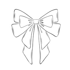 Bow in retro style. Doodle outline bow. Design elegant element	