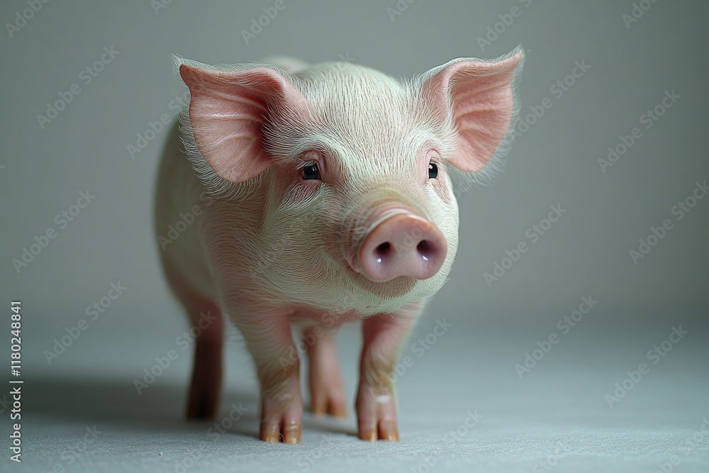 Poster a small pig standing on a white surface, great for use in illustrations or design projects