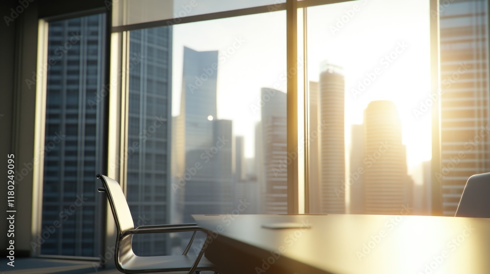 Poster view of a city from inside a room, with window as the main focus