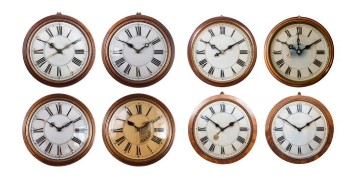 Vintage Clocks on Transparent Background