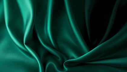 Fototapeta premium Fondo abstracto verde oscuro con textura de seda y brillo