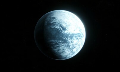 Fototapeta premium Blue and white planet with a bright light shining on it. The light is coming from the sun and the planet is in the middle of the night