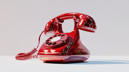 Red old phone receiver on white background. 3d illustration.