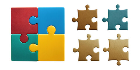 Fototapeta premium Colorful Puzzle Pieces on Transparent Background