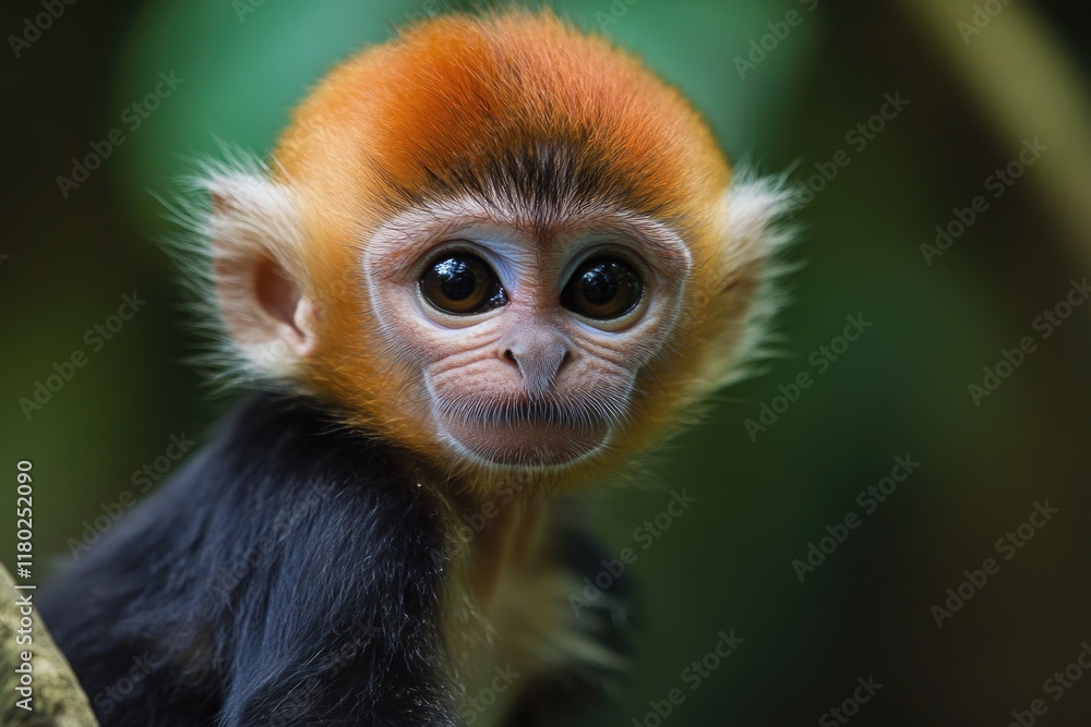 Aufkleber close-up shot of a monkey's face on a tree branch