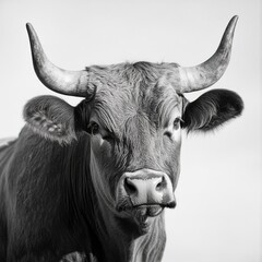 Naklejka premium A close-up shot of a cow's head in monochrome