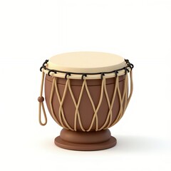 3D Render of a Brown Djembe Drum with Beige Top, Isolated on White Background
