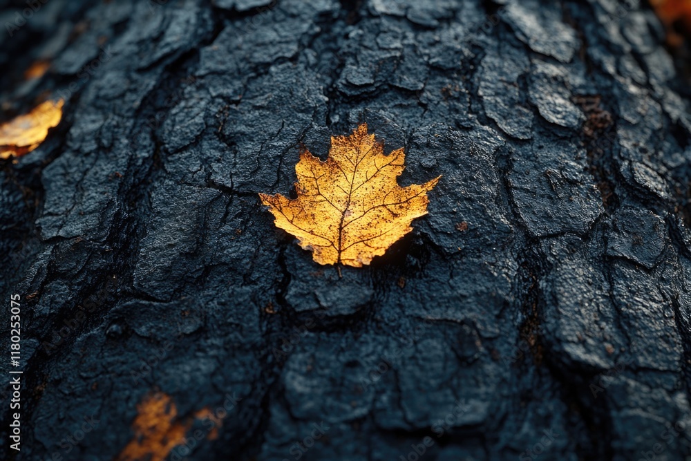Poster a single yellow leaf sits atop a tree branch, highlighting the transition from autumn to winter