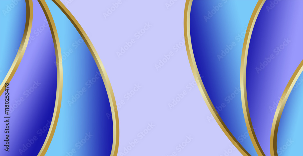 Poster composition of empty space in blue gradations with gold curved lines as background design inspiratio