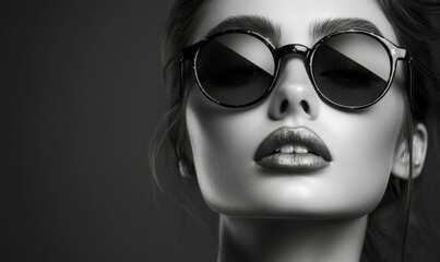 Black and White Fashion Portrait of Woman Wearing Sunglasses