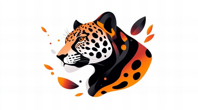 Majestic jaguar portrait.  Orange, black, and white abstract art style. Wild feline illustration.