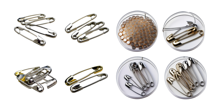 Assorted Safety Pins on a Transparent Background