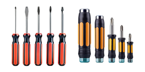 Assorted Screwdrivers on Transparent Background