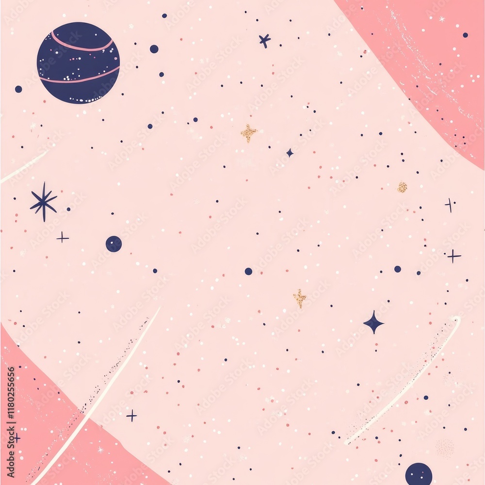 Poster a pink background with stars and planets, ideal for use in designs related to space exploration or a