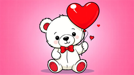 Valentine's day illustration, teddy bear with heart shaped balloon