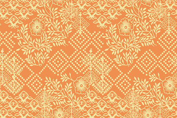 A Pattern of symmetrical arrangement of digitally rendered flowers, creating a striking and balanced design for fashion and décor.