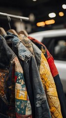 Obraz premium Second hand patchwork jackets in urban setting