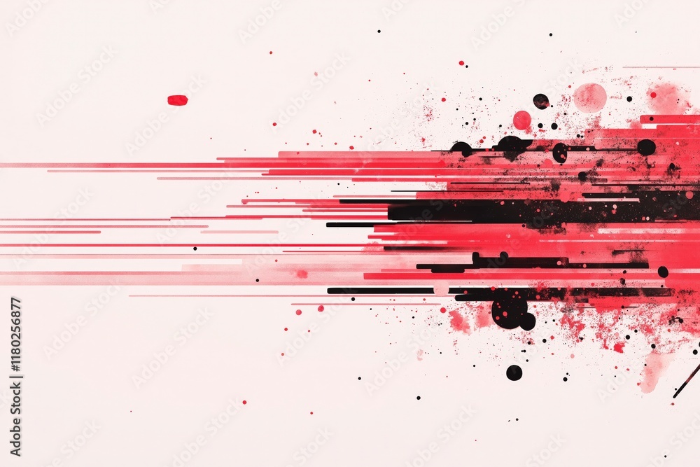 Poster vibrant abstract design featuring dynamic red and black strokes with splashes, creating a sense of m