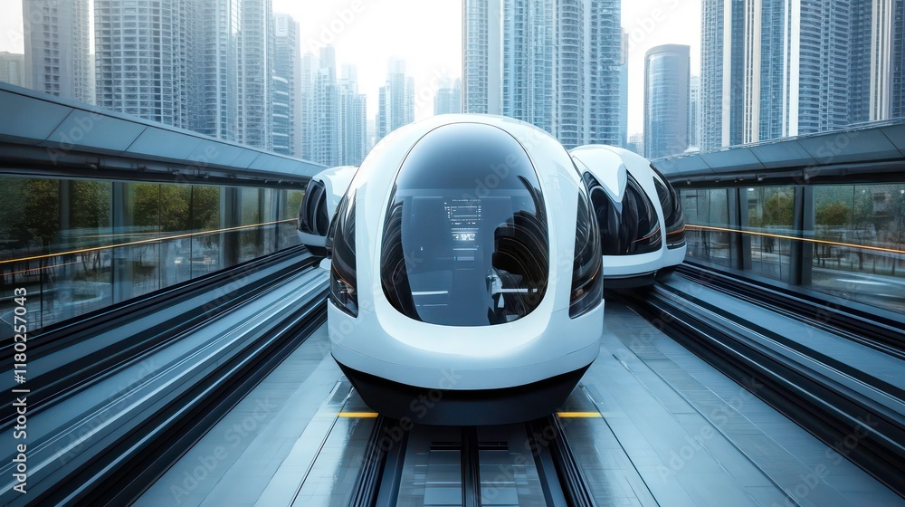 Poster futuristic and ultra modern mode of transportation; conceptual and forward idea of transportation hu